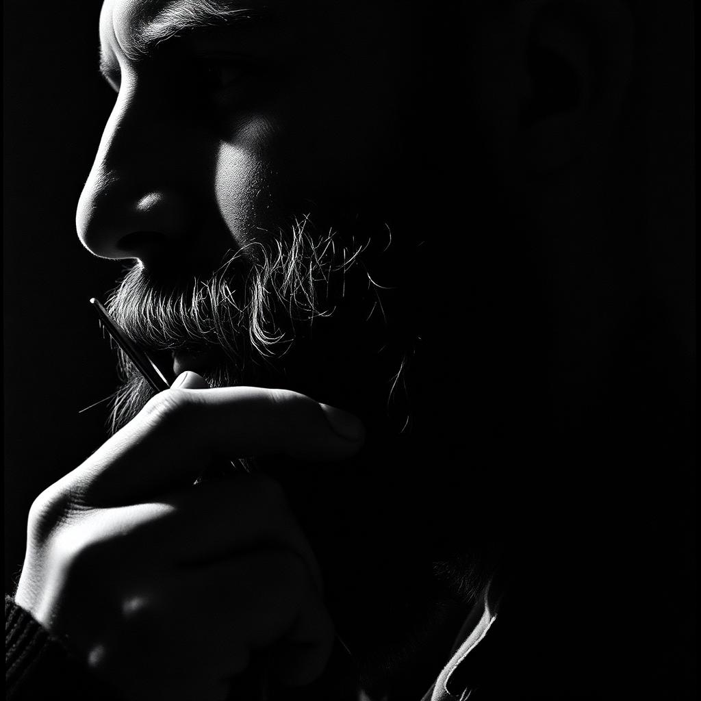 Beard sculpting with scissors and comb in low light